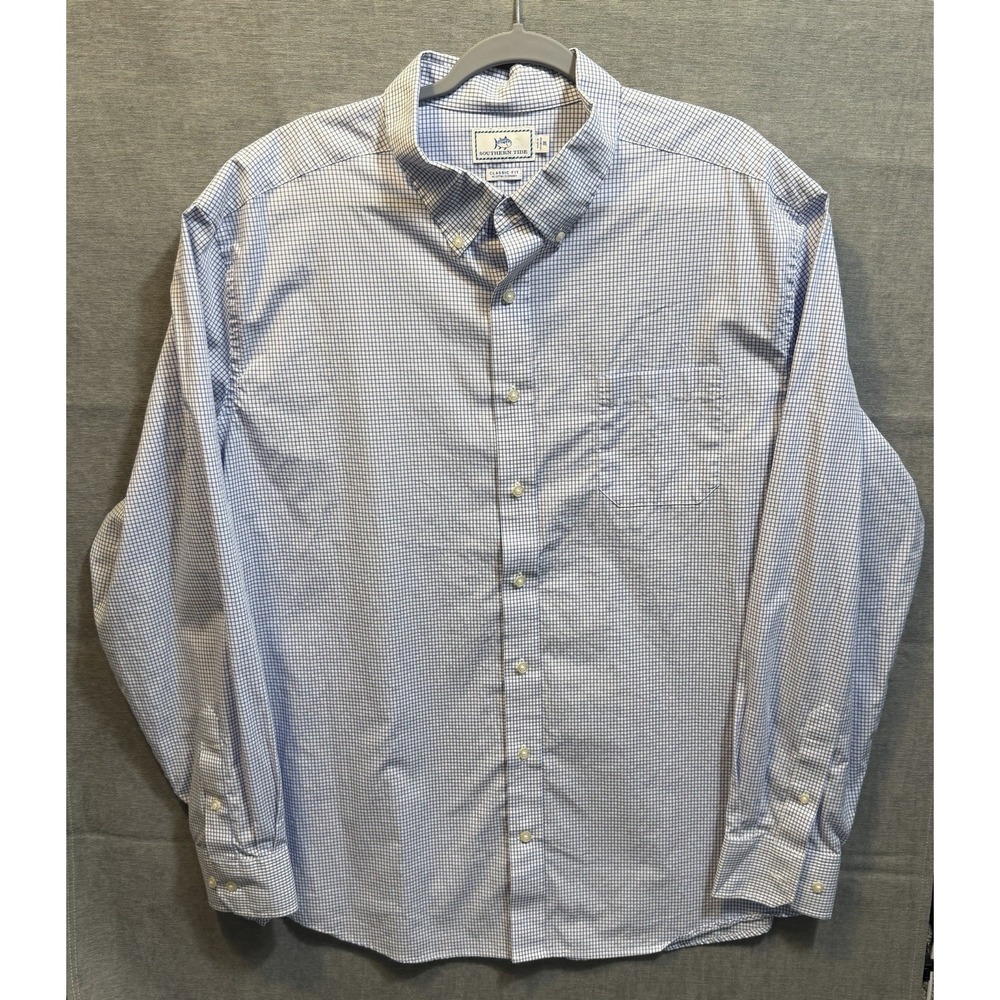 Southern Tide Classic Fit Shirt Mens 2XL Blue Plaid Long Sleeve Button Up